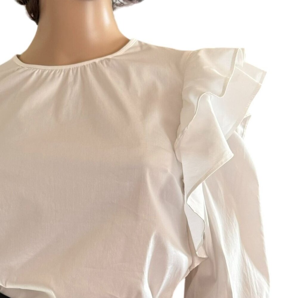 Y2K Express Womens Sz Small White Ruffle 3/4 Sleeve Blouse Feminine Cottage Core - Picture 8 of 10